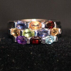 Multi-Coloured Sterling Silver Ring Size 7